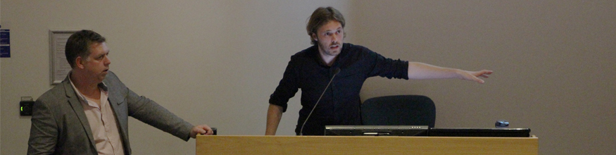 Dan Fieldsend delivers lecture to audience
